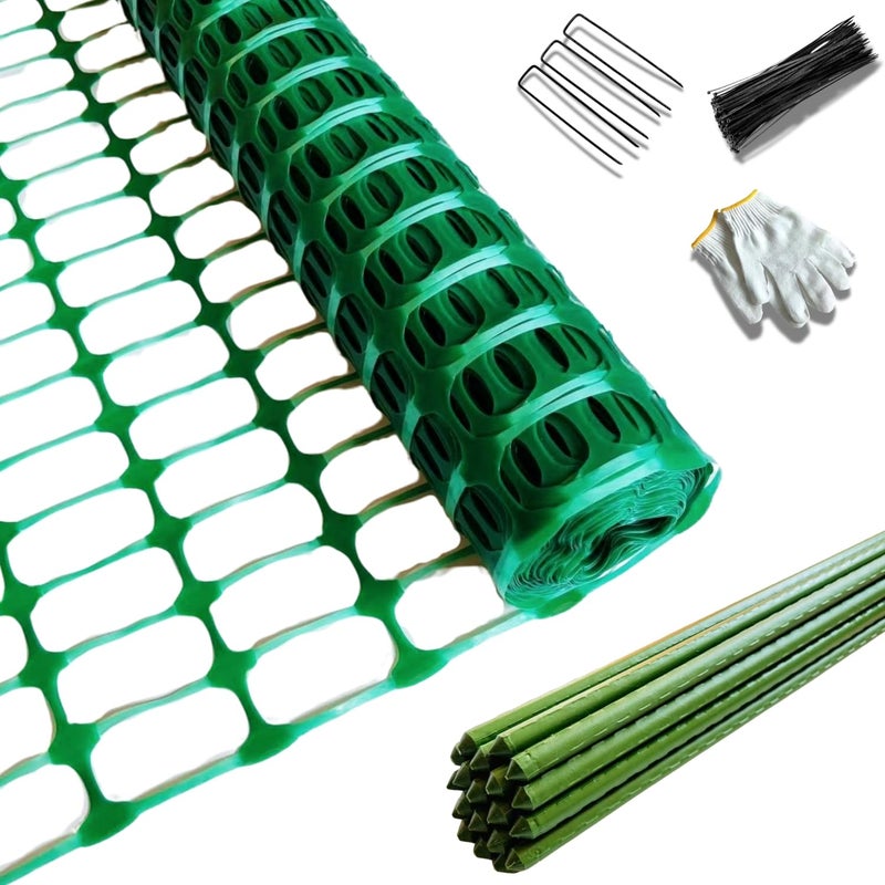 PotatoLife Plastic Fence Extra Strength with Stakes, 40'' x 100' Roll (Green, 40'' x 100') - Image 1