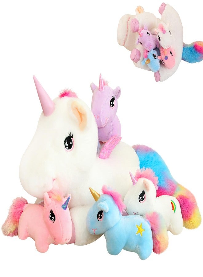 SQEQE لعبة يونيكورن SQEQE محشوة 5 في 1، لعبة محشوة يونيكورن طائرة قوس قزح بأجنحة لعيد الميلاد، عيد الحب، هدايا عيد الميلاد، وسادة يونيكورن محشوة مع 4 أطفال في بطنها للفتيات من عمر 4-8 - Image 1