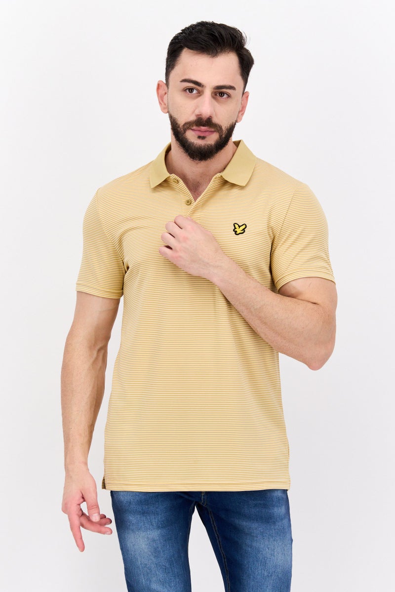 Lyle & Scott Men Regular Fit Stripe Short Sleeves Polo Shirt, Tan - Image 1