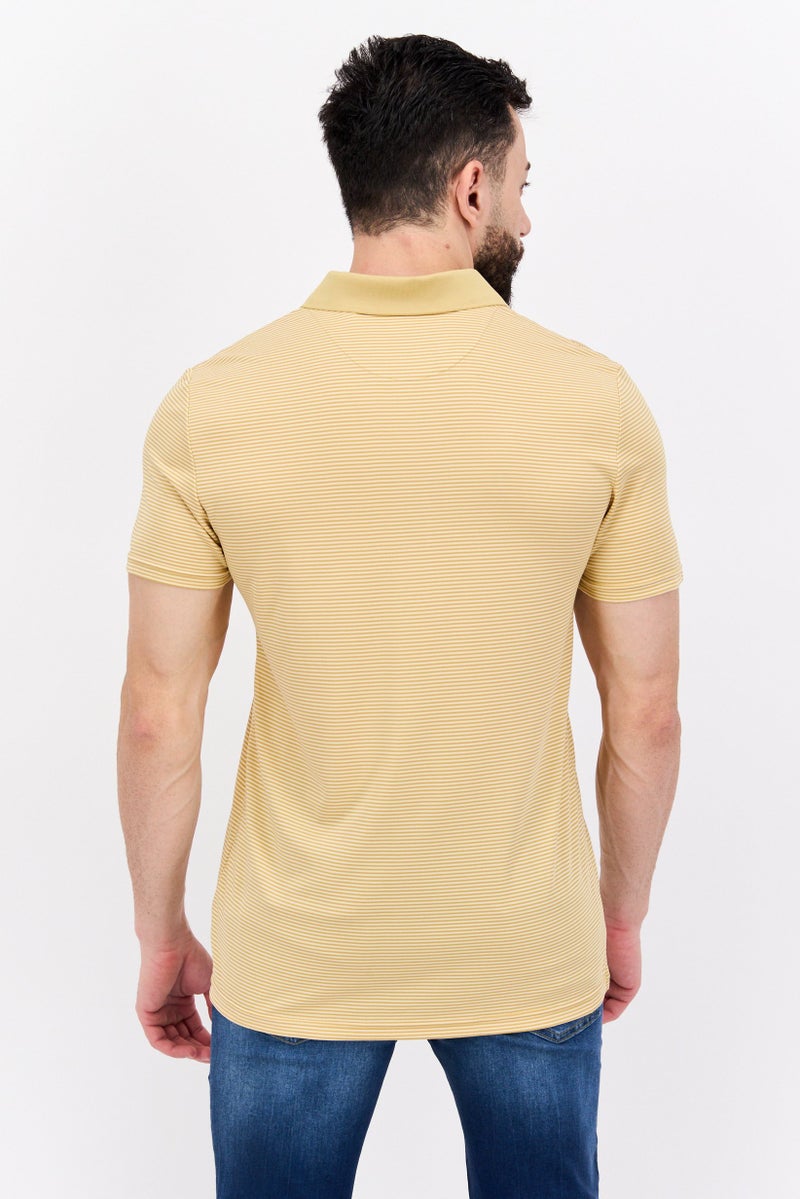 Lyle & Scott Men Regular Fit Stripe Short Sleeves Polo Shirt, Tan - Image 3