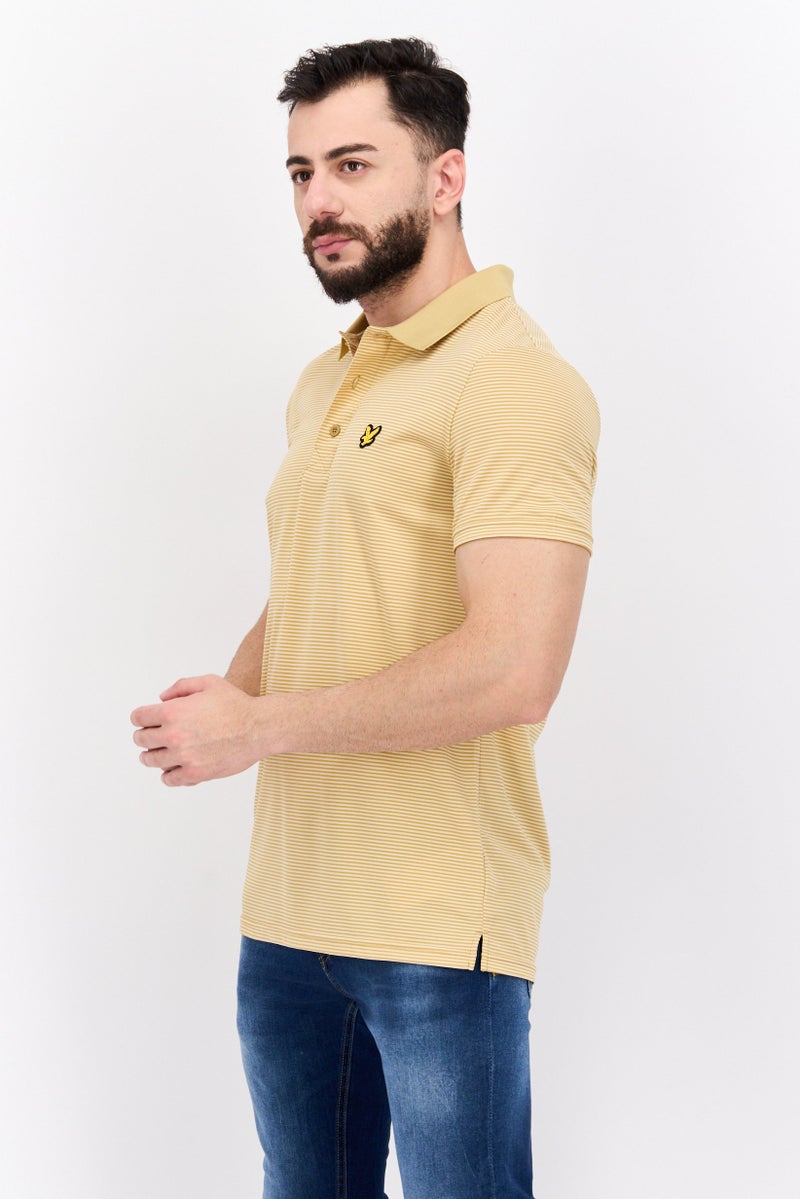 Lyle & Scott Men Regular Fit Stripe Short Sleeves Polo Shirt, Tan - Image 2