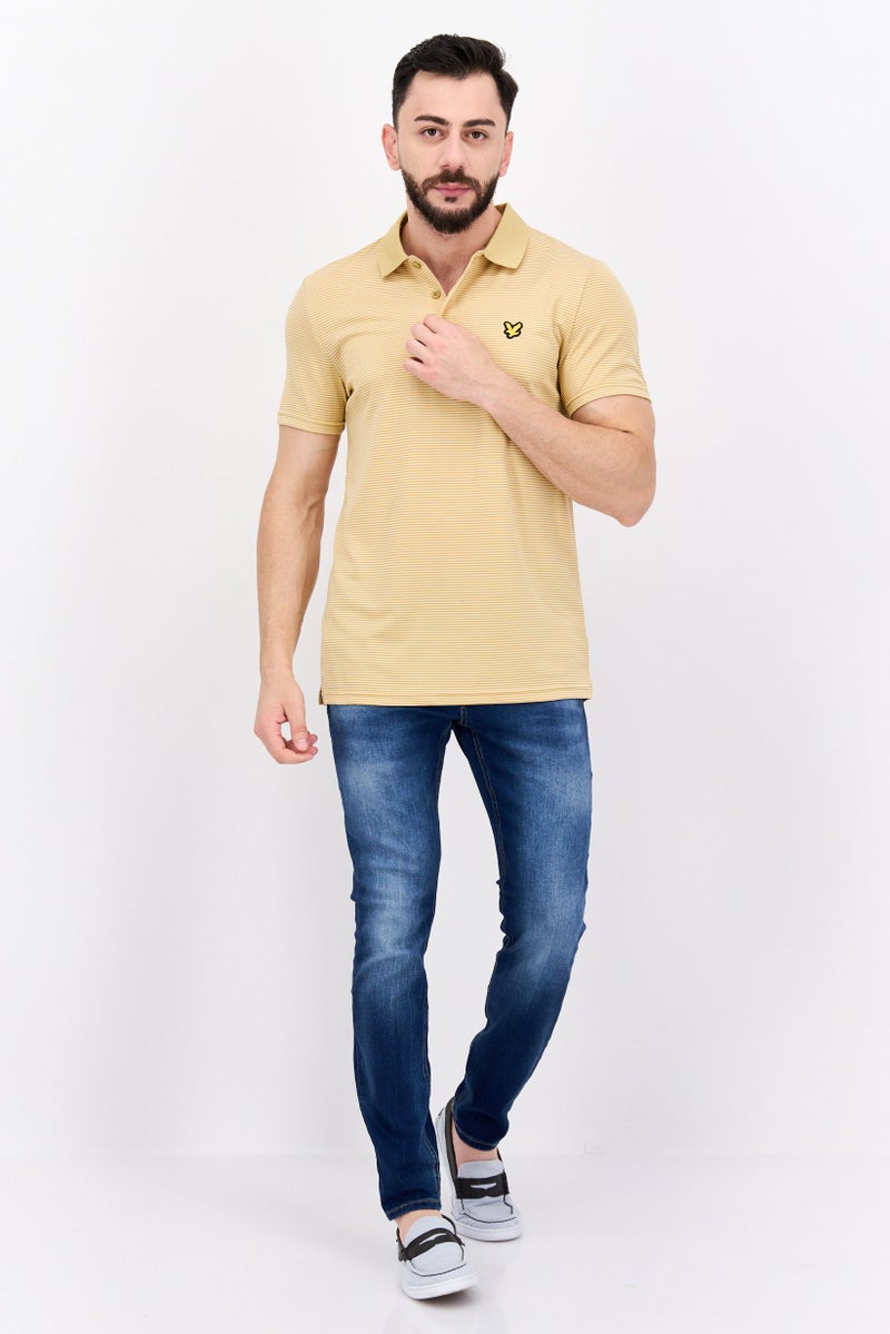 Lyle & Scott Men Regular Fit Stripe Short Sleeves Polo Shirt, Tan - Image 4