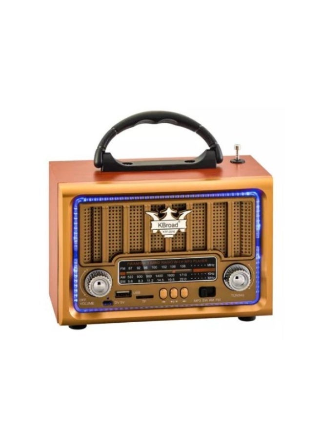 Retro Full Band Radio Portable Bluetooth Speaker Wireless MP3 Player With USB TF Card Slots Gold & Wood - Image 1