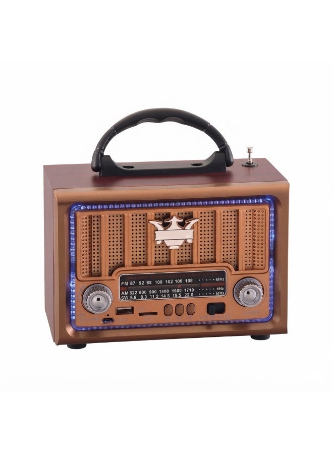 Retro Full Band Radio Portable Bluetooth Speaker Wireless MP3 Player With USB TF Card Slots Gold & Wood - Image 2