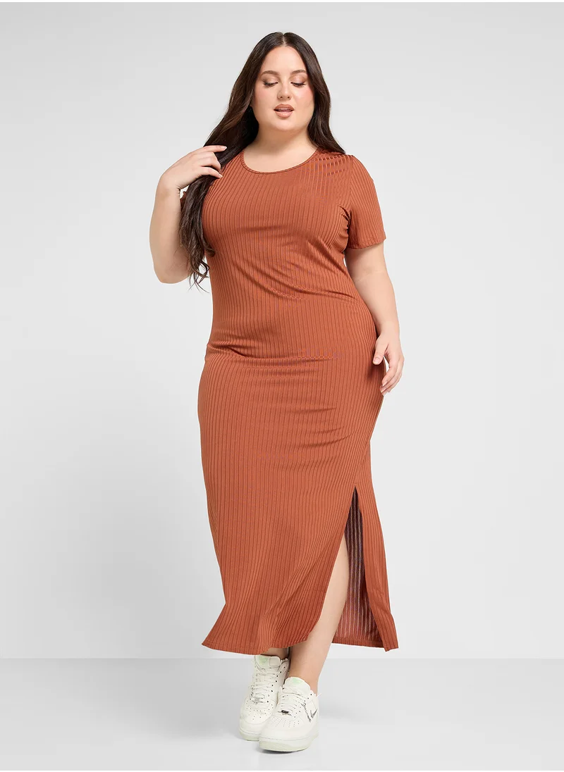 Ginger Plus Ribbed Maxi Dress With Side Slit