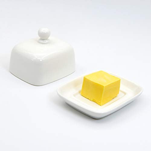 NAGU Small Rectangle Butter Dish with Lid, White Procelain Domed Cheese Dish with Handle Individual Serving Mini Butter Tray, Cute Ceramic Dessert Serving Bowl for Table, Countertop, Refrigerator - Image 5