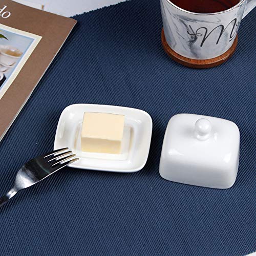 NAGU Small Rectangle Butter Dish with Lid, White Procelain Domed Cheese Dish with Handle Individual Serving Mini Butter Tray, Cute Ceramic Dessert Serving Bowl for Table, Countertop, Refrigerator - Image 3