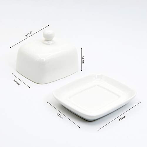 NAGU Small Rectangle Butter Dish with Lid, White Procelain Domed Cheese Dish with Handle Individual Serving Mini Butter Tray, Cute Ceramic Dessert Serving Bowl for Table, Countertop, Refrigerator - Image 4