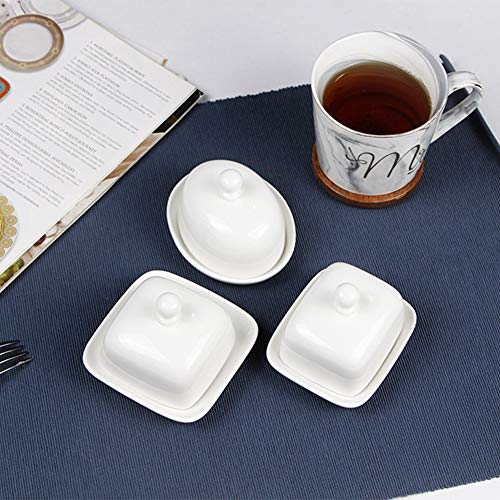 NAGU Small Rectangle Butter Dish with Lid, White Procelain Domed Cheese Dish with Handle Individual Serving Mini Butter Tray, Cute Ceramic Dessert Serving Bowl for Table, Countertop, Refrigerator - Image 2
