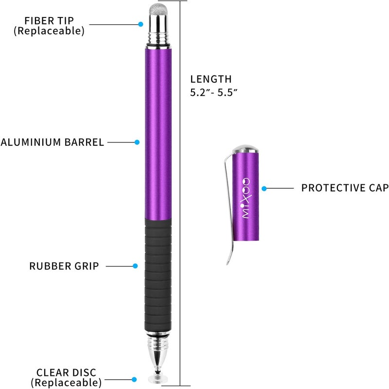 Mixoo Stylus Pens for Touch Screens - Disc & Fiber Tip 2 in 1 High Sensitivity Universal Stylus for iPad, iPhone, Tablets and Other Capacitive Touch Screens (Dark Violet) - Image 2