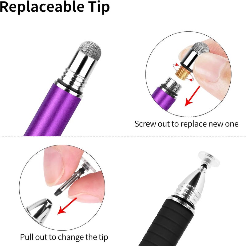 Mixoo Stylus Pens for Touch Screens - Disc & Fiber Tip 2 in 1 High Sensitivity Universal Stylus for iPad, iPhone, Tablets and Other Capacitive Touch Screens (Dark Violet) - Image 5