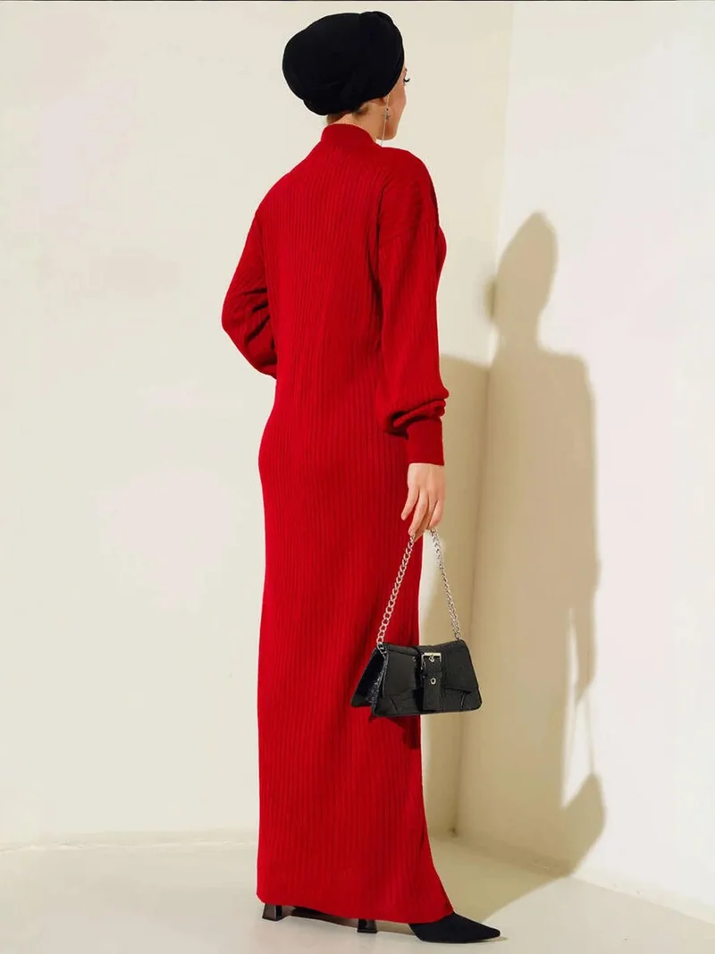 Big Dart Red BDART Maxi Turtleneck Ribbed Knit Dress for Women | Best Price UAE