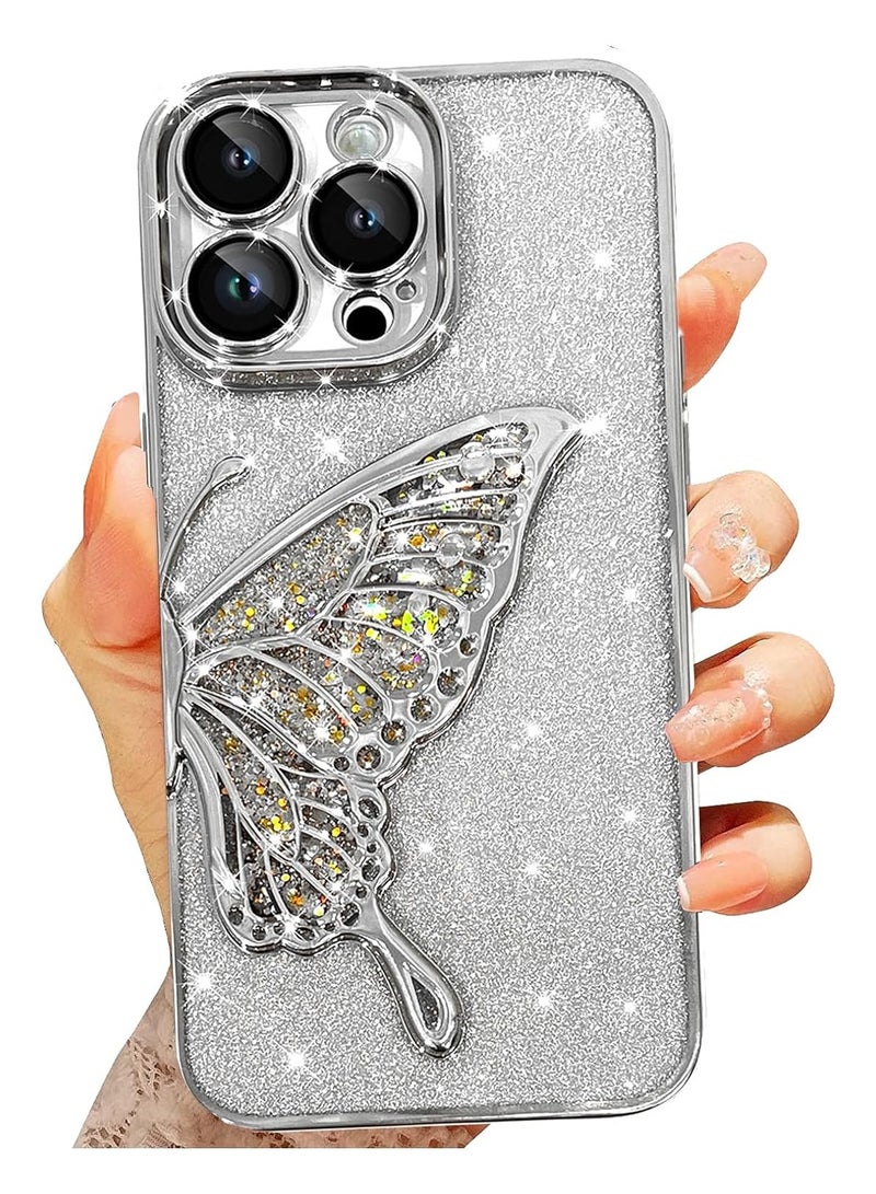general 3D erfly Case for iPhone 15 Pro Max, Cute Girly Glitter Gold Glitter Deluxe Quicksand Case - Image 1