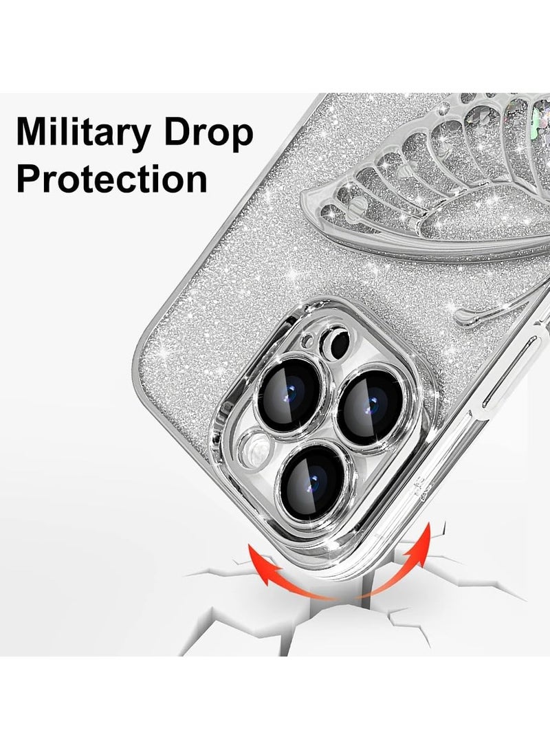 general 3D erfly Case for iPhone 15 Pro Max, Cute Girly Glitter Gold Glitter Deluxe Quicksand Case - Image 4