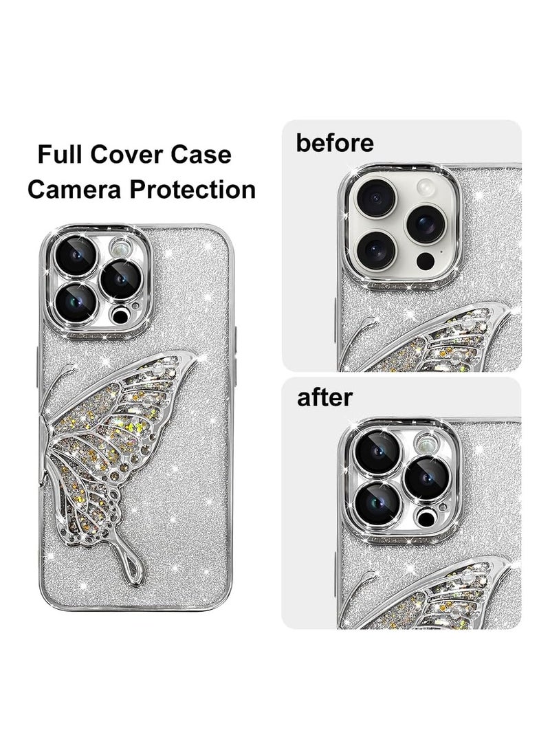 general 3D erfly Case for iPhone 15 Pro Max, Cute Girly Glitter Gold Glitter Deluxe Quicksand Case - Image 2