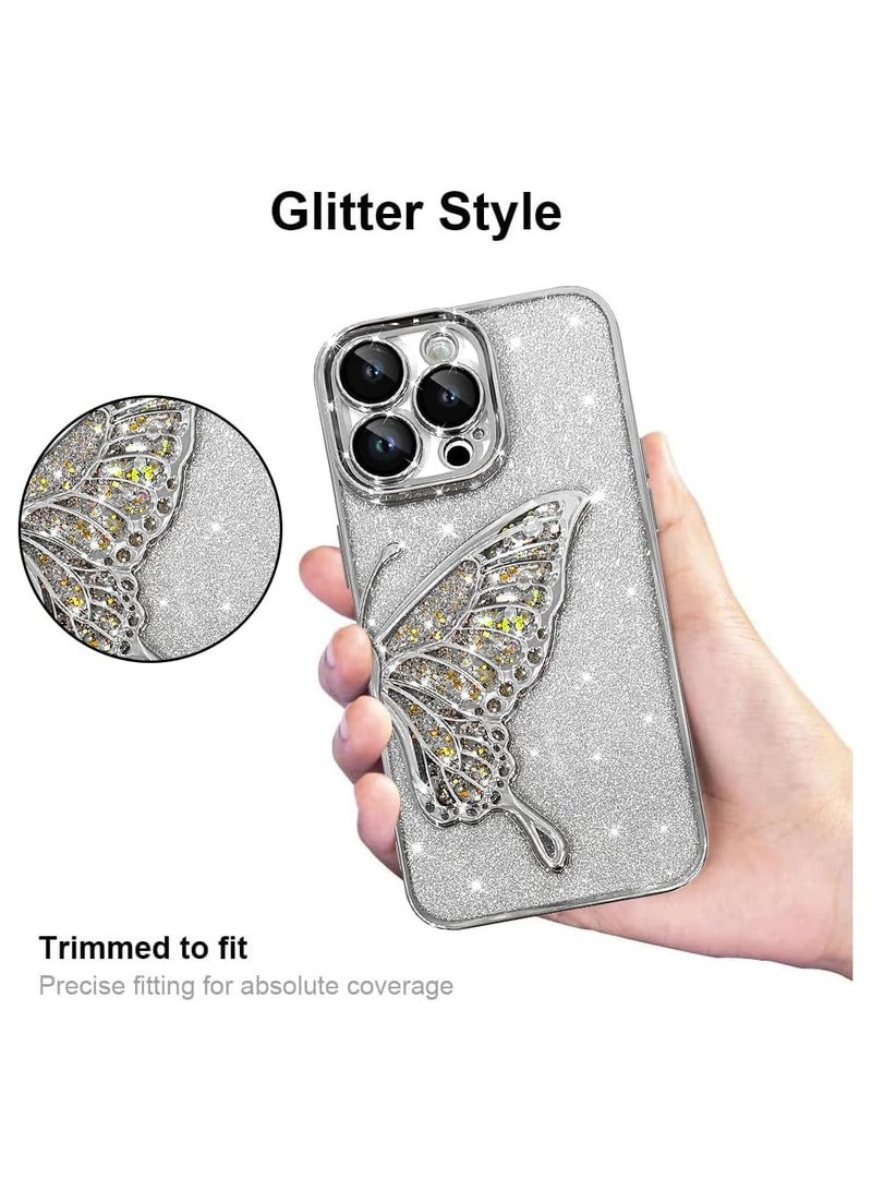 general 3D erfly Case for iPhone 15 Pro Max, Cute Girly Glitter Gold Glitter Deluxe Quicksand Case - Image 3