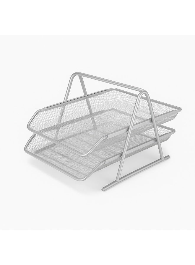 روكو صينية أوراق ROCO شبك طابقين A4 لون فضي | منظم مستندات معدني | رف ملفات للمكتب - Image 1