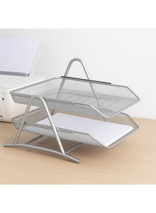 روكو صينية أوراق ROCO شبك طابقين A4 لون فضي | منظم مستندات معدني | رف ملفات للمكتب - Image 5