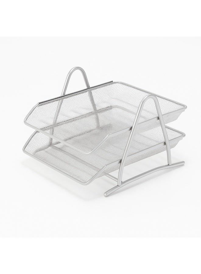 روكو صينية أوراق ROCO شبك طابقين A4 لون فضي | منظم مستندات معدني | رف ملفات للمكتب - Image 3