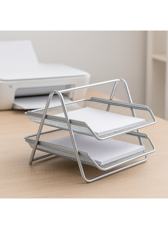 روكو صينية أوراق ROCO شبك طابقين A4 لون فضي | منظم مستندات معدني | رف ملفات للمكتب - Image 4