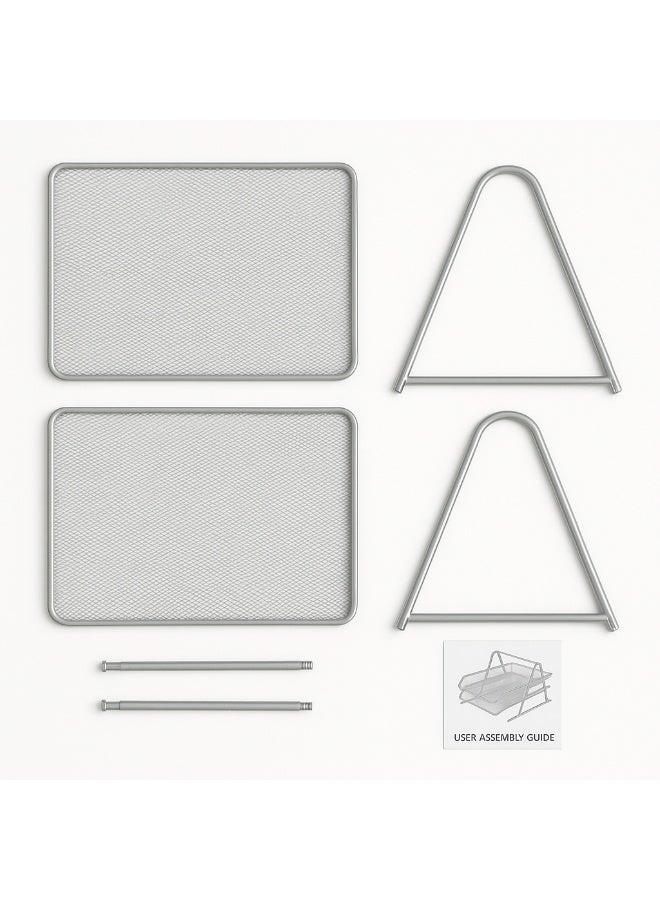 روكو صينية أوراق ROCO شبك طابقين A4 لون فضي | منظم مستندات معدني | رف ملفات للمكتب - Image 2