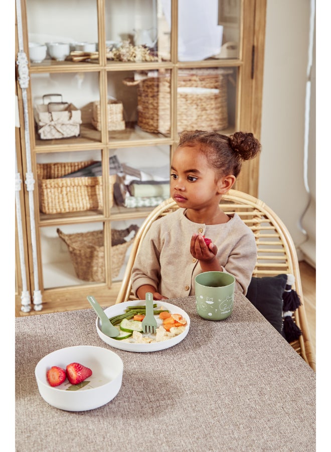 Miniland 5-Piece Naturmeal Frog Baby Tableware Set – Eco-Friendly Biodegradable PLA Dinnerware with Flat Plate, Bowl, Training Cup, Spoon & Fork for Toddlers - Image 4