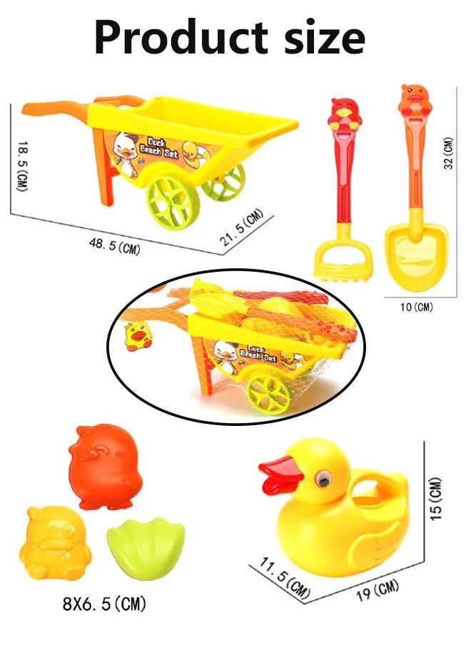 Vinnatsu 7PCS Kids Beach Toys Set Beach Toy Trolley Car With Cart Watering Can Rake Shovel And 3 Mini Molds For Kids Beach Toys Set For Toddlers Kids Age 3-10（Yellow）  - Image 2