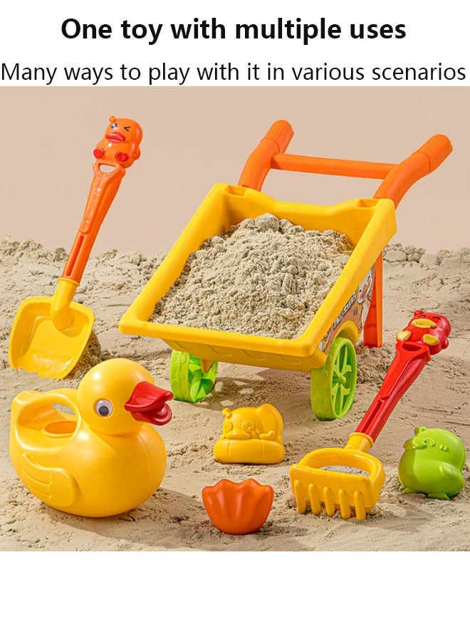 Vinnatsu 7PCS Kids Beach Toys Set Beach Toy Trolley Car With Cart Watering Can Rake Shovel And 3 Mini Molds For Kids Beach Toys Set For Toddlers Kids Age 3-10（Yellow）  - Image 3