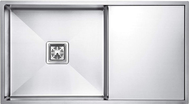 EVANEX 45 x 20 x 10 HANDMADE MATT FINISH SINGLE BOWL WITH DRAIN BOARD 304 GRADE STAINLESS STEEL KITCHEN SINK - Image 1