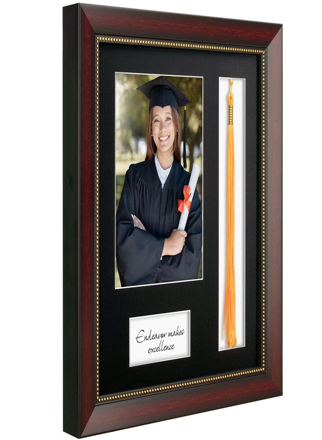 GiftMust Graduate Frame with Tassel Holder, Graduation Party Gift and Keepsake, Black Linen Texture Paper Mat, Display 5x7 graduate Photo with Black Linen Textured Mat, Mahogany Frame with Gold Beads Embossing - Image 2