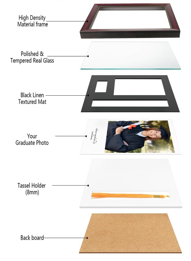 GiftMust Graduate Frame with Tassel Holder, Graduation Party Gift and Keepsake, Black Linen Texture Paper Mat, Display 5x7 graduate Photo with Black Linen Textured Mat, Mahogany Frame with Gold Beads Embossing - Image 4