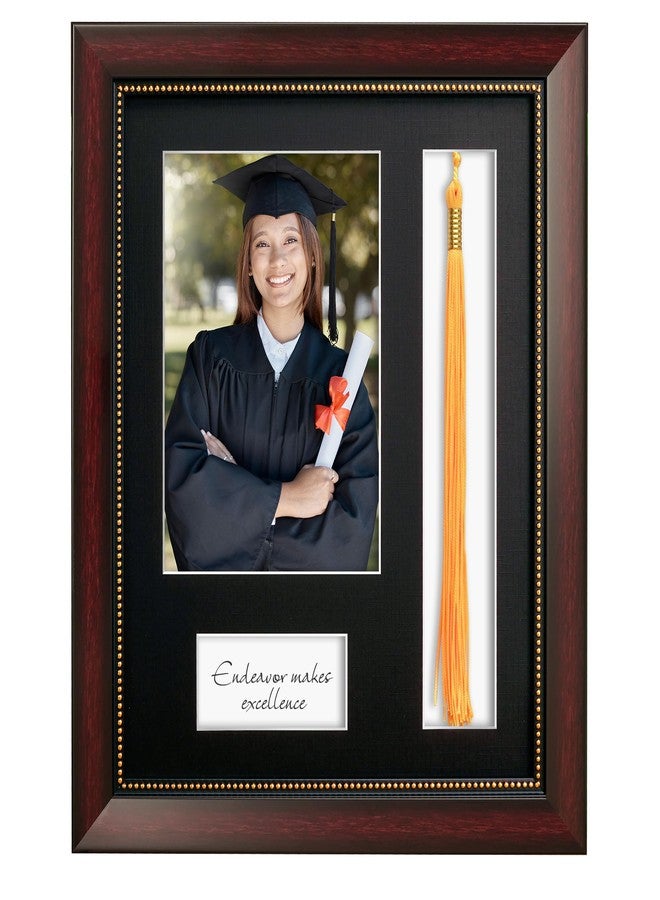 GiftMust Graduate Frame with Tassel Holder, Graduation Party Gift and Keepsake, Black Linen Texture Paper Mat, Display 5x7 graduate Photo with Black Linen Textured Mat, Mahogany Frame with Gold Beads Embossing - Image 1
