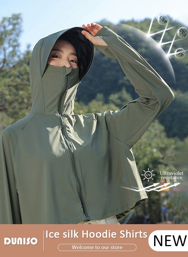 DUNISO Lightweight Sun Protection Clothing For Women, UPF 50+ Long Sleeve Sun Protection Hoodie Shirt, Long Sleeve Ice Silk Hoodie Shirts for Outdoor Climbing Hiking  - Image 1