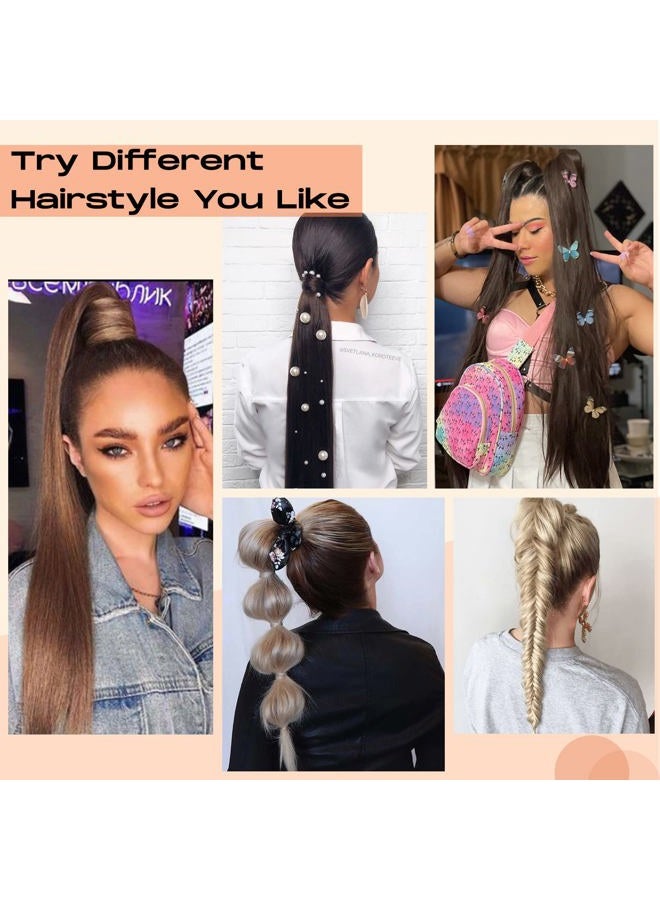 SEIKEA Long Ponytail Extension Straight Wrap Around Clip in Ponytail Hair Extensions Natural Soft Synthetic Hairpiece for Women 35 Inch Dark Ash Blonde with Highlights - Image 4