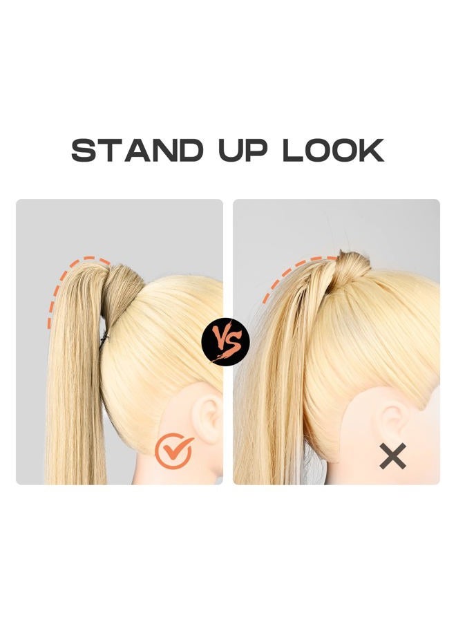 SEIKEA Long Ponytail Extension Straight Wrap Around Clip in Ponytail Hair Extensions Natural Soft Synthetic Hairpiece for Women 35 Inch Dark Ash Blonde with Highlights - Image 3