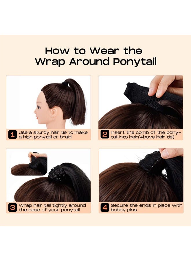 SEIKEA Long Ponytail Extension Straight Wrap Around Clip in Ponytail Hair Extensions Natural Soft Synthetic Hairpiece for Women 35 Inch Dark Ash Blonde with Highlights - Image 5