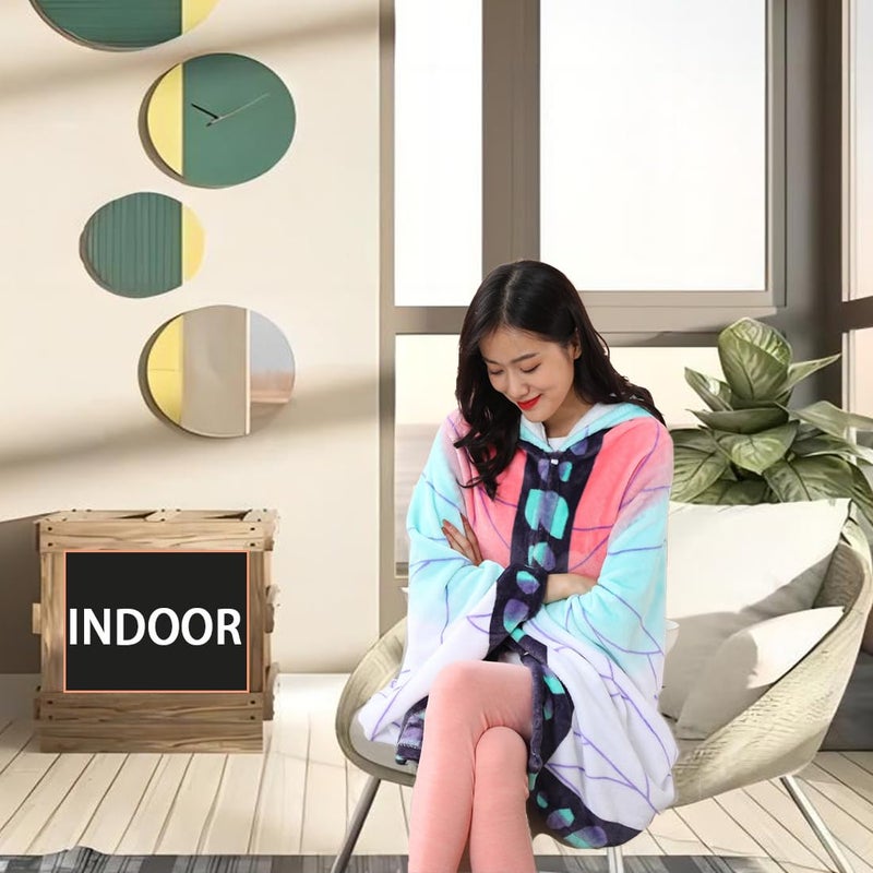 Juejuezi Hooded Wearable Blanket Hoodie Throw Blanket Cloak Cosplay Costume Shawl Wrap Nap Quilt 160x100 cm/63x40in(Light Blue,One Size) - Image 4