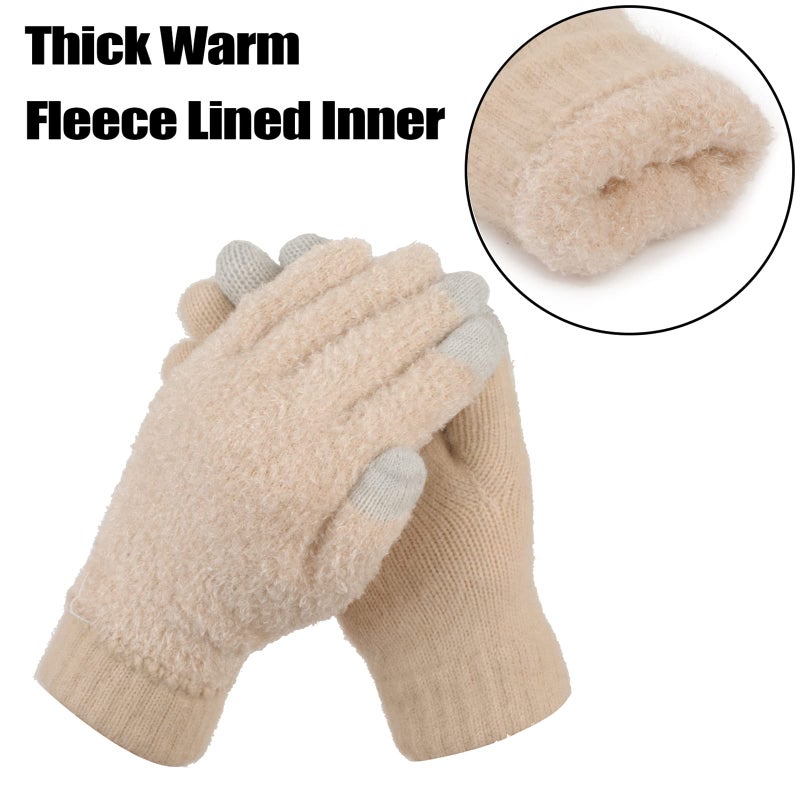 ViGrace Women's Winter Warm Touch Screen Gloves Cable Knit Wool Fleece Lined Touchscreen Texting Mittens for Women - Image 4