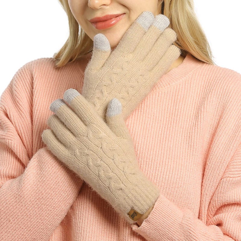 ViGrace Women's Winter Warm Touch Screen Gloves Cable Knit Wool Fleece Lined Touchscreen Texting Mittens for Women - Image 2