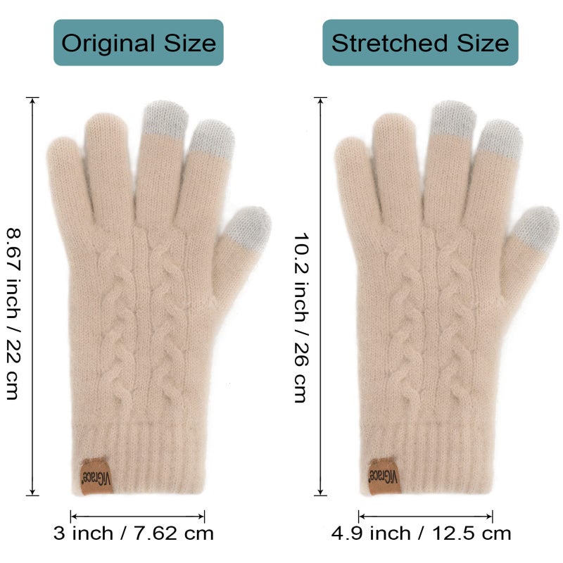 ViGrace Women's Winter Warm Touch Screen Gloves Cable Knit Wool Fleece Lined Touchscreen Texting Mittens for Women - Image 5