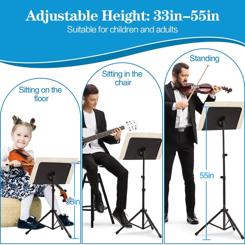 Mdvora Sheet Music Stand, 1/2/3 Pack Adjustable Music Stand for Sheet Music, Music Sheet Stand Portable Folding with Carry bag Clip Holder for Guitar, Ukulele, Violin Players(Standard Version, 1 Pack) - Image 5
