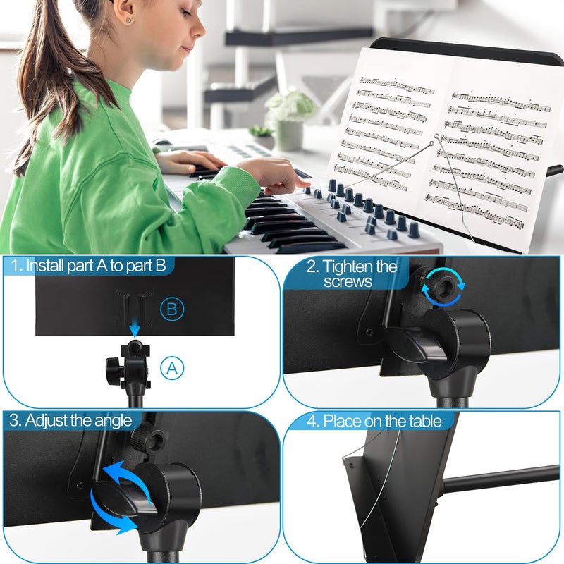 Mdvora Sheet Music Stand, 1/2/3 Pack Adjustable Music Stand for Sheet Music, Music Sheet Stand Portable Folding with Carry bag Clip Holder for Guitar, Ukulele, Violin Players(Standard Version, 1 Pack) - Image 3