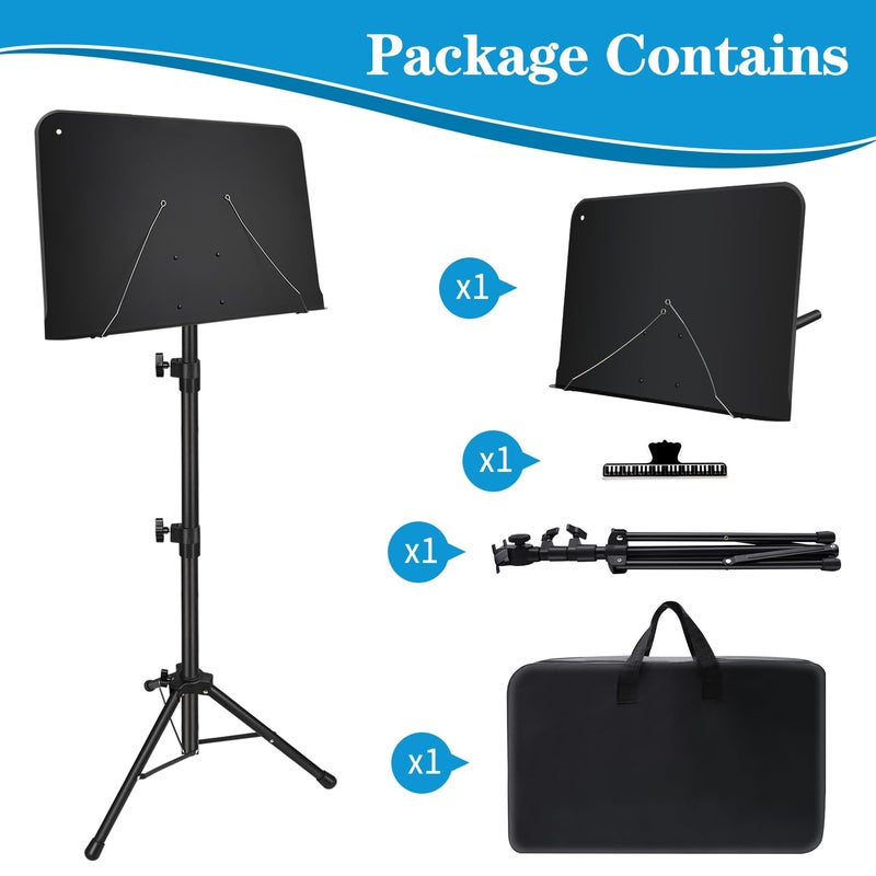 Mdvora Sheet Music Stand, 1/2/3 Pack Adjustable Music Stand for Sheet Music, Music Sheet Stand Portable Folding with Carry bag Clip Holder for Guitar, Ukulele, Violin Players(Standard Version, 1 Pack) - Image 2