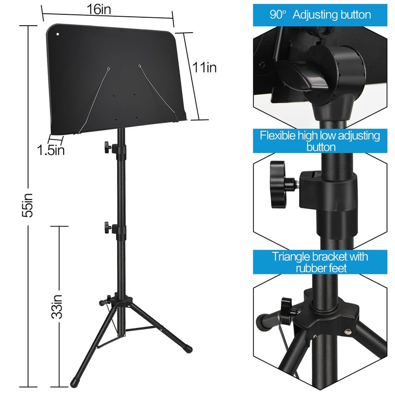 Mdvora Sheet Music Stand, 1/2/3 Pack Adjustable Music Stand for Sheet Music, Music Sheet Stand Portable Folding with Carry bag Clip Holder for Guitar, Ukulele, Violin Players(Standard Version, 1 Pack) - Image 4