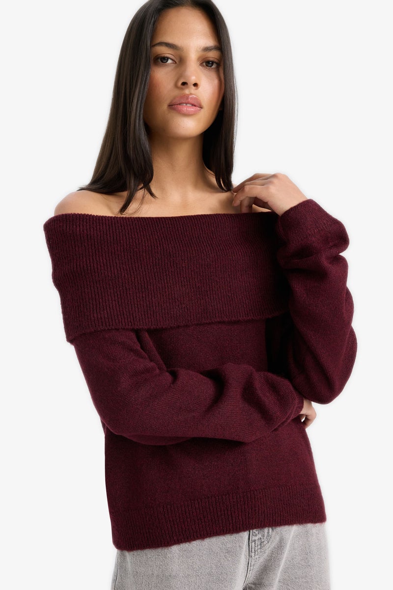 DeFacto Red Woman Regular Fit Strapless Knitwear Pullover Casual - Image 1