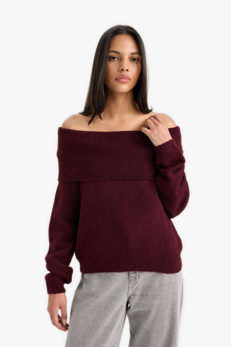 DeFacto Red Woman Regular Fit Strapless Knitwear Pullover Casual - Image 4