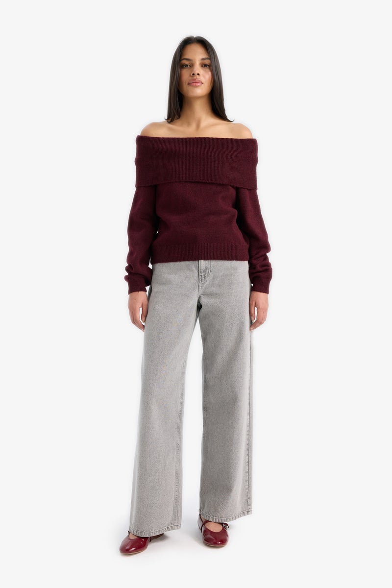 DeFacto Red Woman Regular Fit Strapless Knitwear Pullover Casual - Image 2