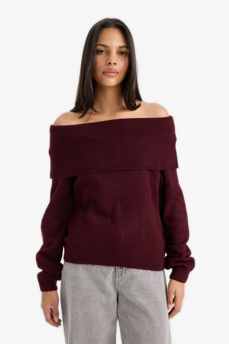 DeFacto Red Woman Regular Fit Strapless Knitwear Pullover Casual - Image 5