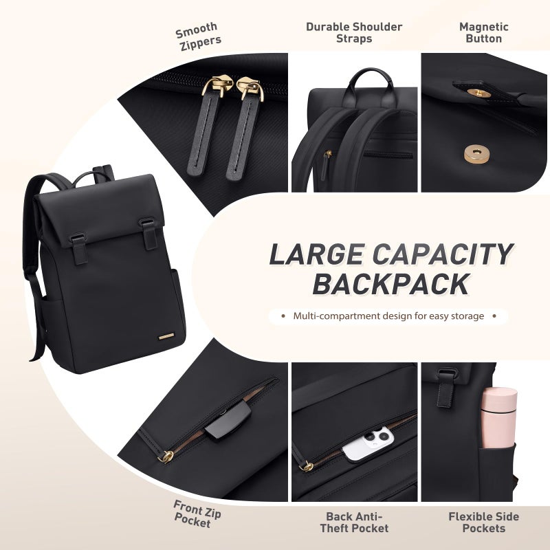 GOLF QUALITY Women Laptop Backpack Computer Backpacks Carry On Waterproof backpack Fits 14Inch Notebook Travel Commute College (Black) - Image 5