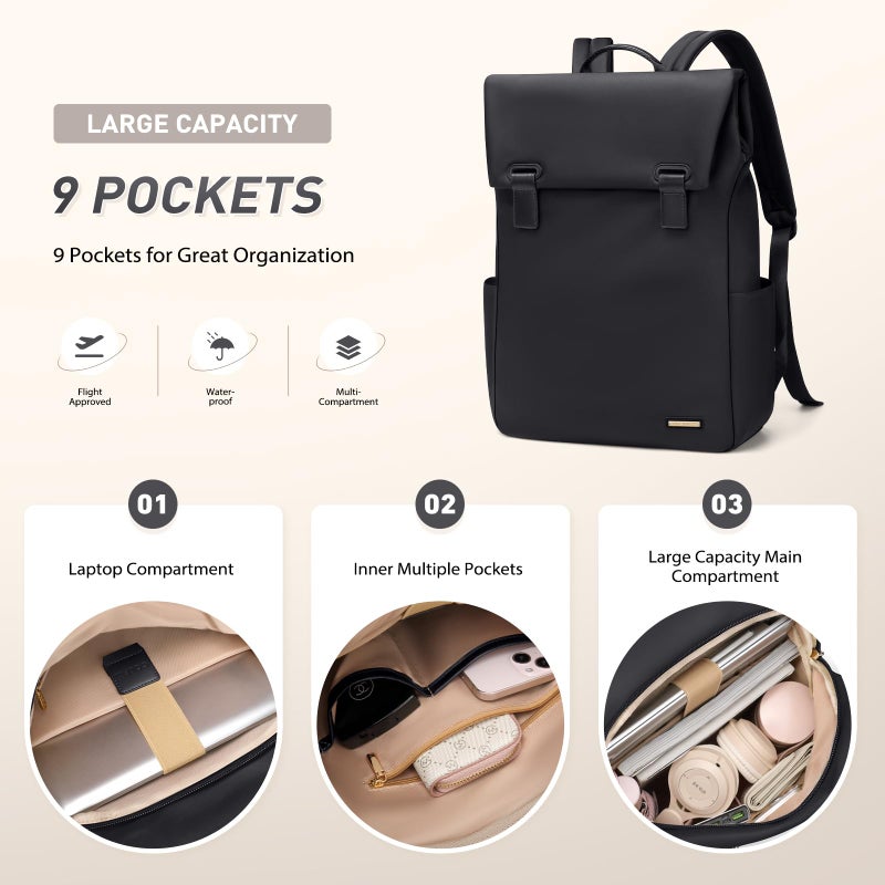 GOLF QUALITY Women Laptop Backpack Computer Backpacks Carry On Waterproof backpack Fits 14Inch Notebook Travel Commute College (Black) - Image 4